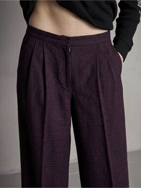 Vintage Jeremy Scott Braemar Petites 100% Wool Pleated Trousers Sz 14 Dark Plaid